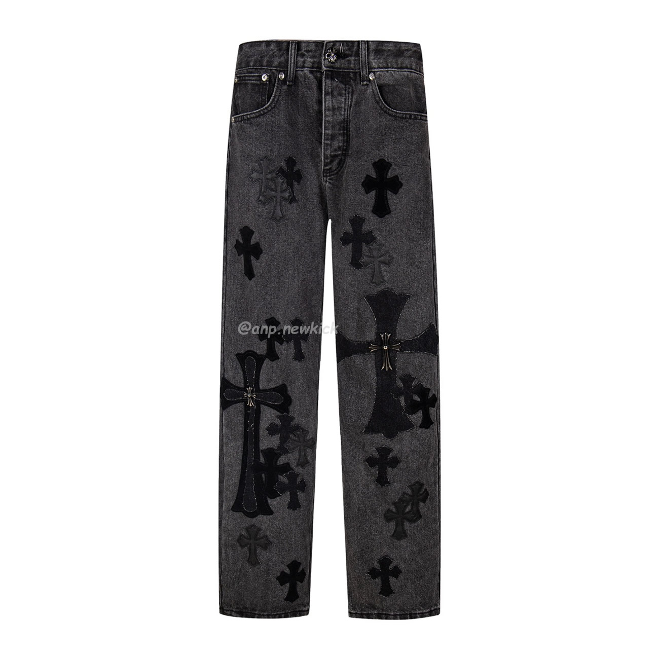 Chrome Hearts Black Grey Silver Cross Patch Jeans (1) - www.newkick.org